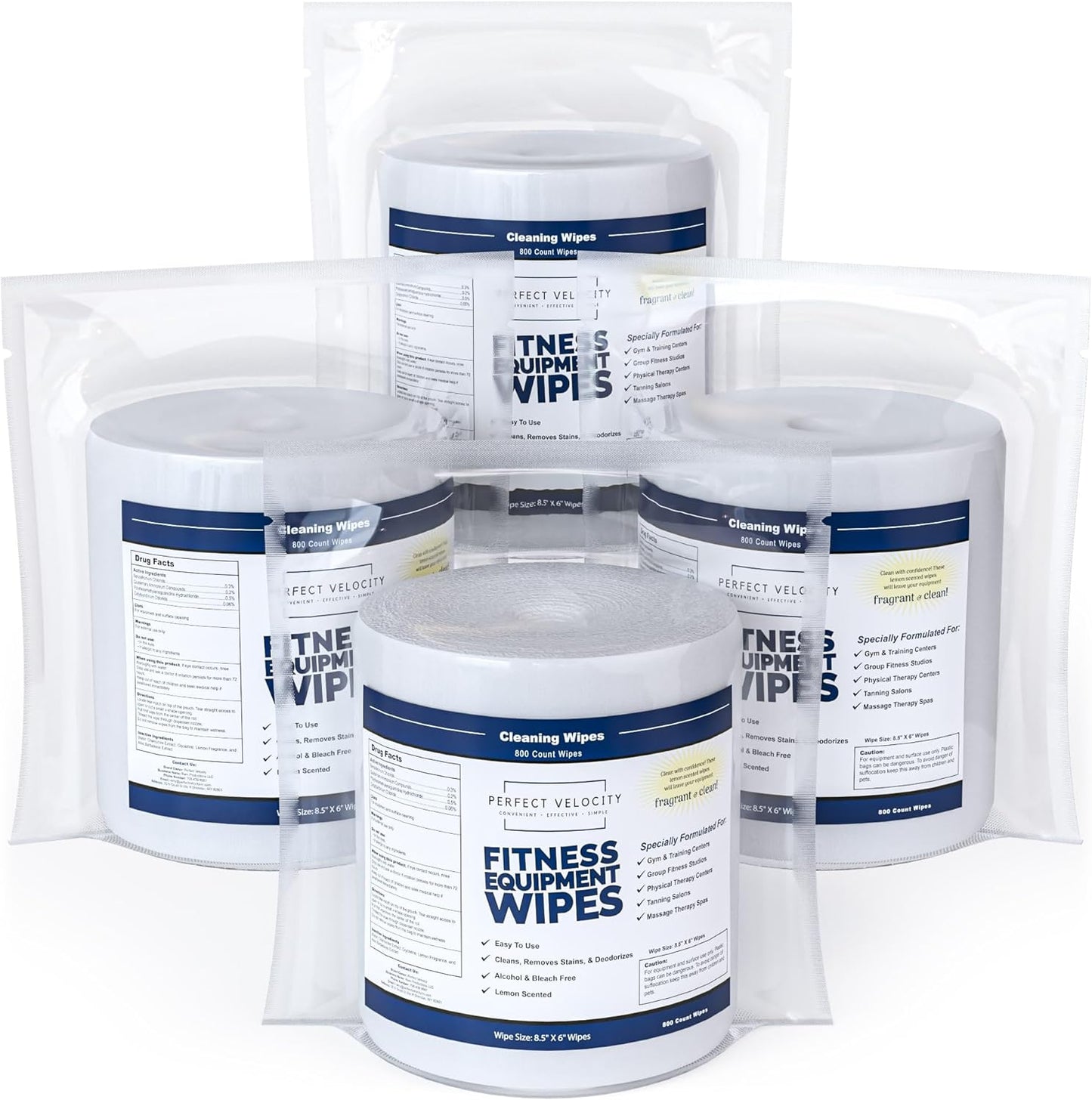 Fitness Gym Equipment Wipes - 4 Rolls of 800 Pre-Moistened Cleaning Refill Wet Wipes - For Upwards and Downwards Dispensers
