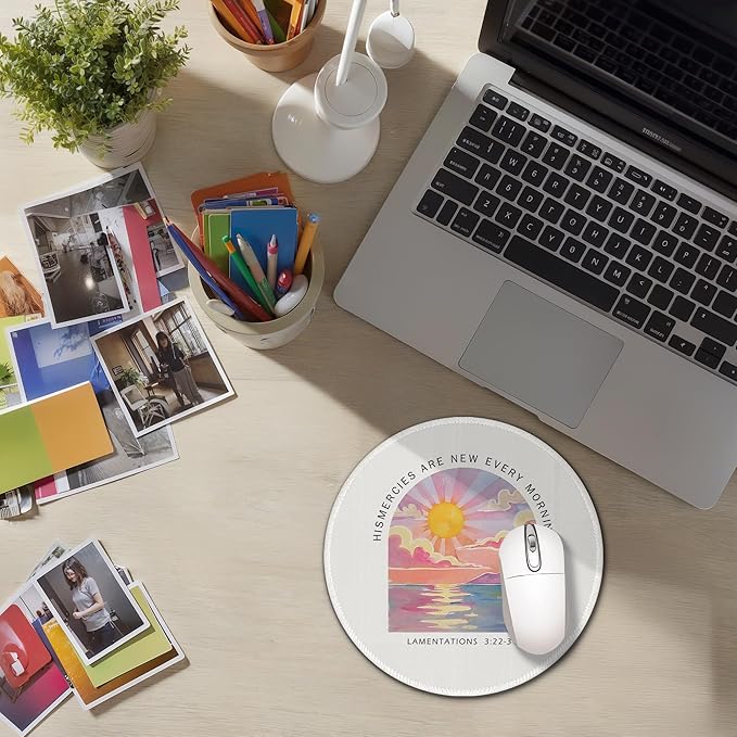 Boho Christian His Mercies are New Every Morning Mouse Pad Mousepad, Bible Verse Religious Lover Gifts Mouse Pads for Women Desk Home Office Computers Laptop Accessories, 7.9x7.9 Inch