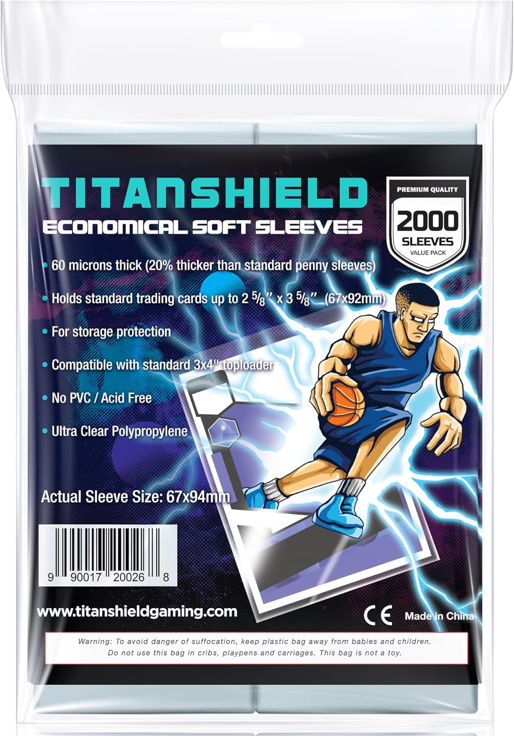 TitanShield 2000ct MEGA Pack Soft Penny Card Sleeves for Trading Cards 2-5/8” x 3-5/8” (67x94mm)