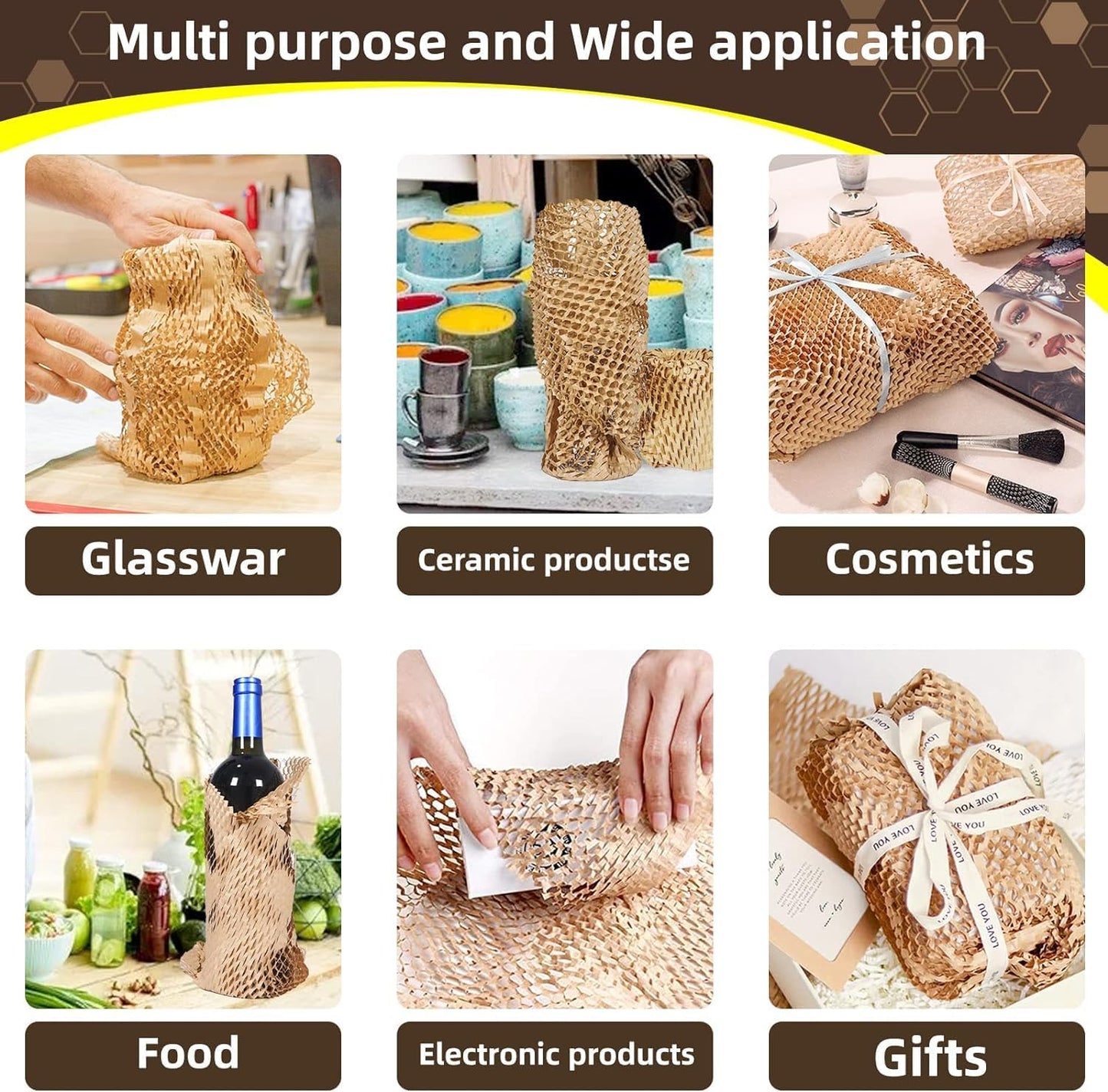 Honeycomb Packing Paper Wrap 12"x200' Sustainable Alternative to Bubble Wrap for Moving Shipping/Gift, Biodegradable & Fully Recyclable Bubble Paper Wrapping with 20 Fragile Sticker…