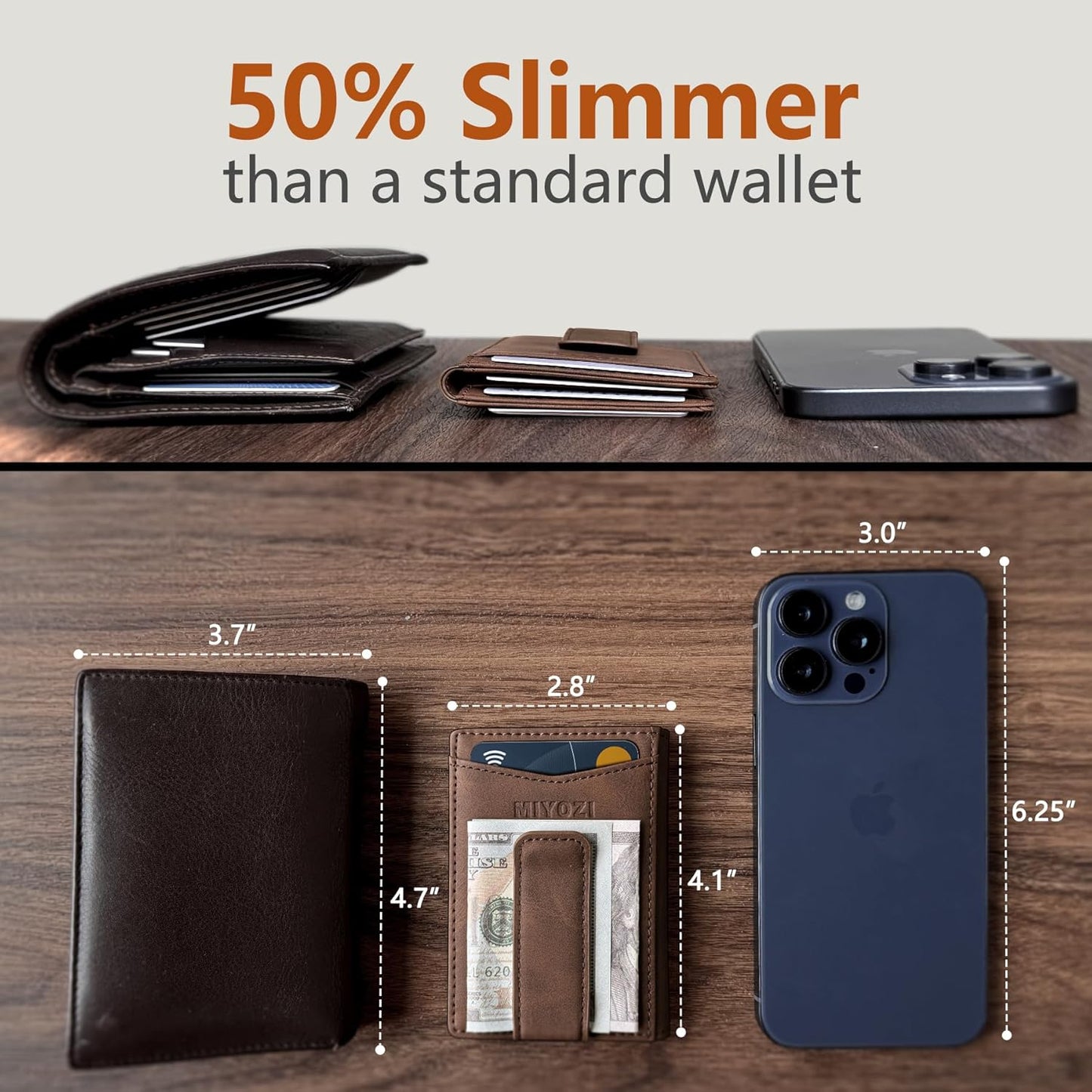 Airtag Wallet for Men- with Money Clip Gift Boxed, Magnetic Closure Slim Genuine Leather Front Pocket Wallet, 4.1"x 2.8", RFID Blocking