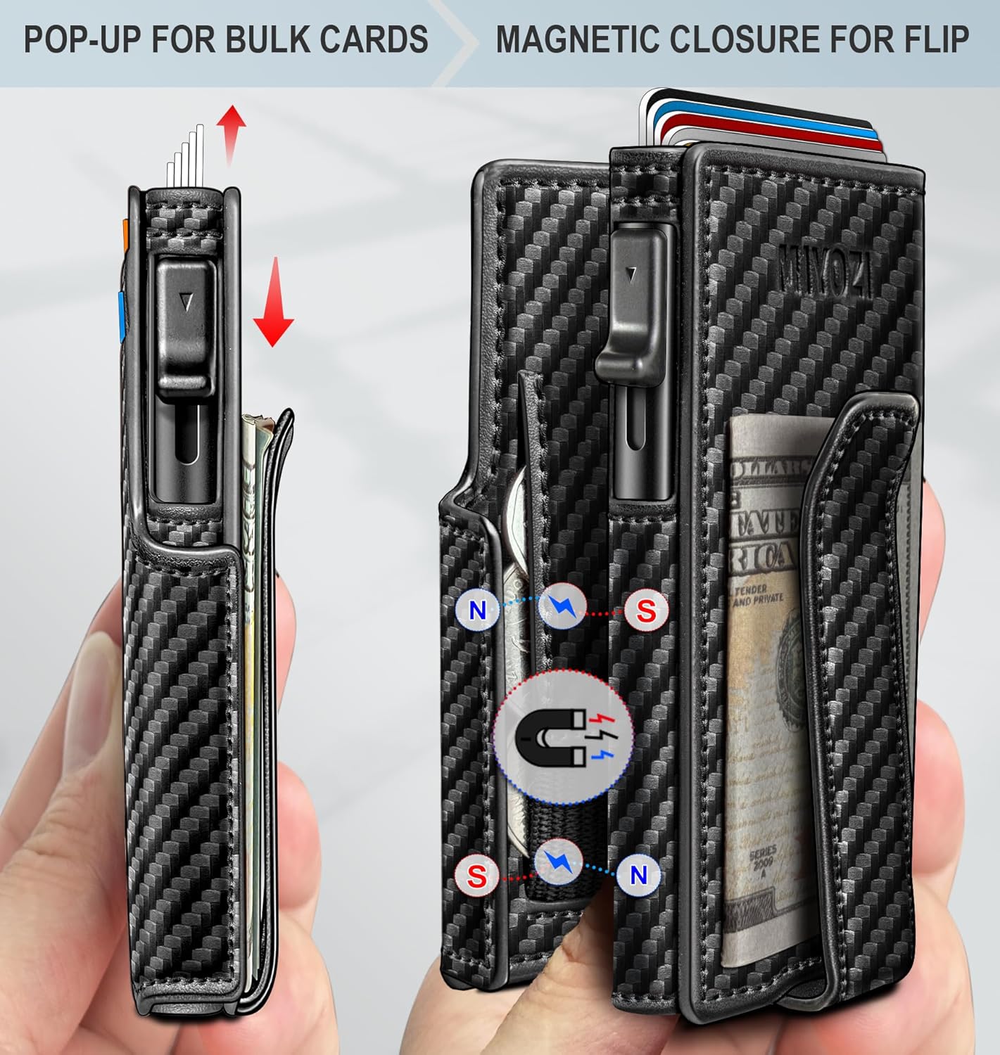 Men Wallet,with Money Clip Coins Pocket ID Window,Slim Front Pocket RFID Blocking Pop-up Card Holder 3.9"x 2.7", Gift Boxed