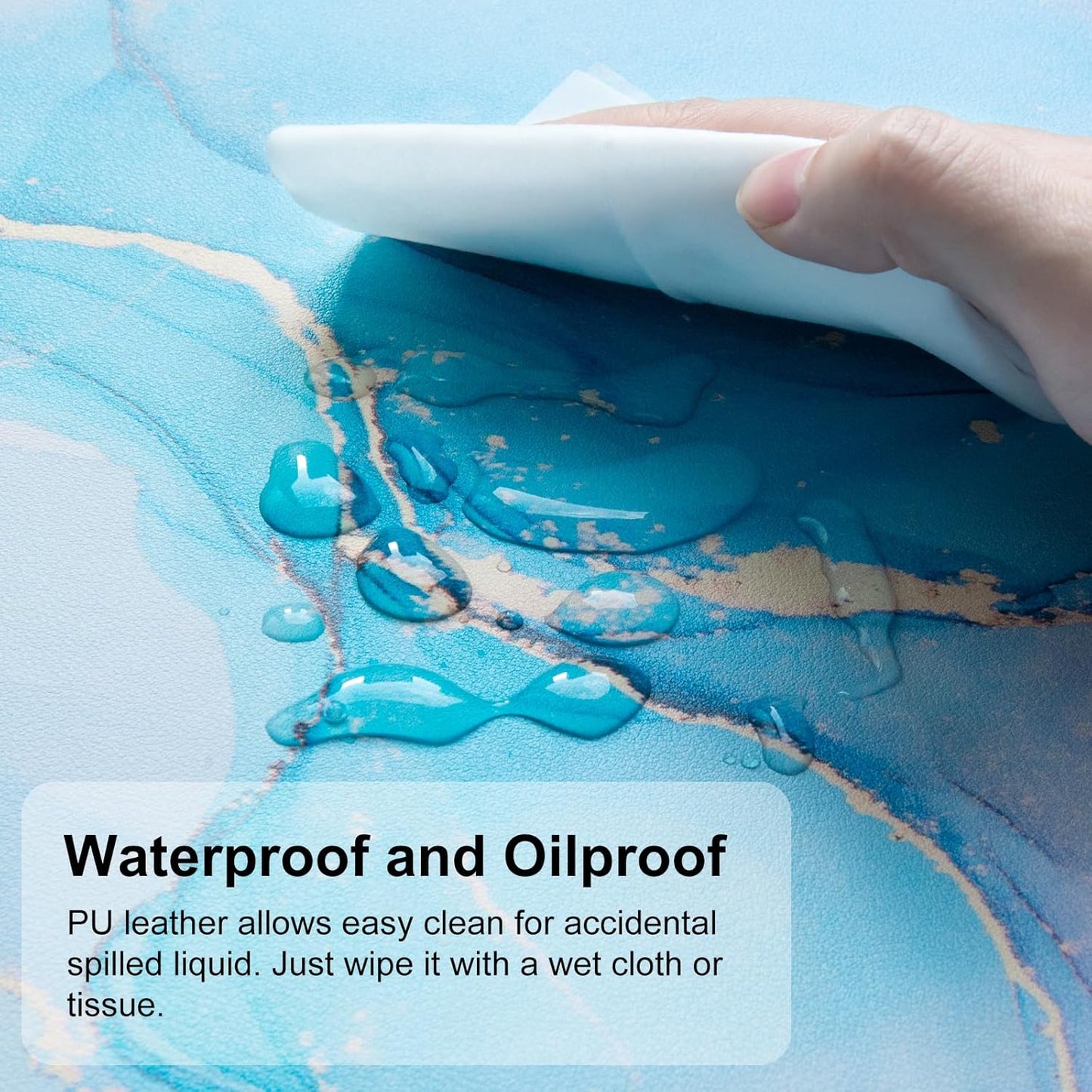 QIYI Large Mouse Pad, PU Leather Desk Mat for Desktop, Waterproof Gaming Desk Pad, Marble Full Desk Accessories Keyboard Mousepad, Abstract Art Home Office Décor 31.5" x 15.7" - Blue Pink Fluid