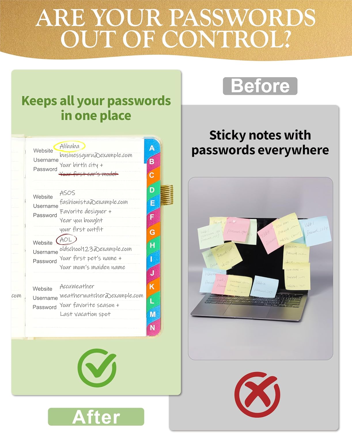 Password Keeper Book with Colorful Alphabetical Tabs, Hardcover Password Log-book for Internet Password and Website Address, 4.1'' x 6.2'' Password Notebook for Home Office (White, Small (4.1 x 6.2 Inch))