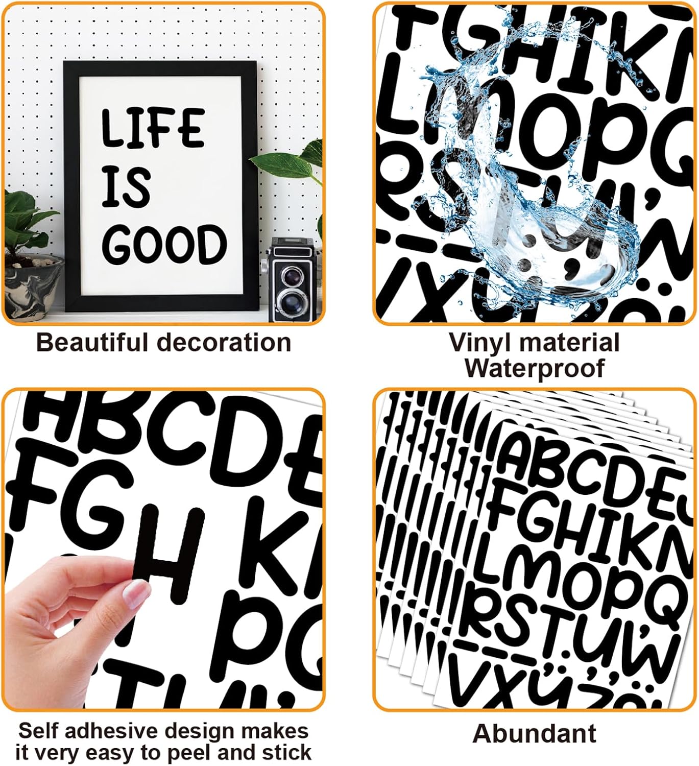 Bemeol 1368 Pieces Letter Stickers 36 Sheets 2 Inch Alphabet Letter Stickers Vinyl Self Adhesive Sticker Letters for Bulletin Board Home Classroom Mailbox Decor(Black)
