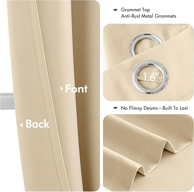 MIULEE Short Curtains for Windows - Cream Beige Blackout Half Window Curtains Thermal Insulated Privacy Drapes for Kitchen Bedroom Bathroom Grommet Top Small Basement Tiers W40 x L36 Inch 2 Panels