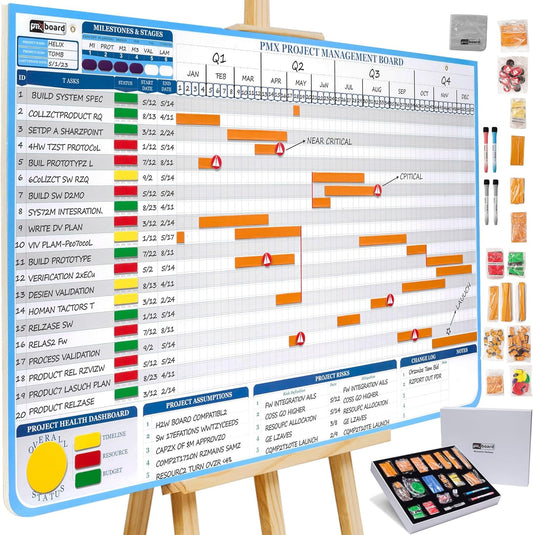 PMXBoard Gantt Chart Whiteboard Kit | 668 Magnets | Visualize Timelines, Risks & Critical Path | Ultimate Management White Board for Project Management