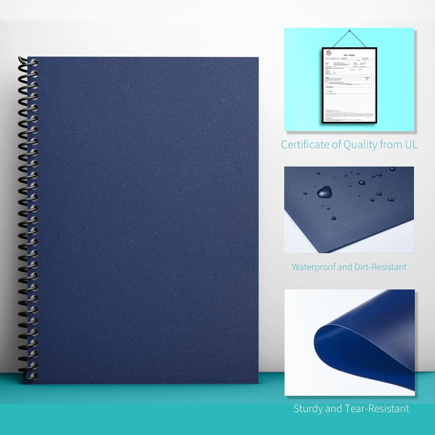 Binditek 25 Pack 16 Mil Sand-Textured Polycover, Heavy Weight Binding Front and Back Covers, Lightly Sanded Finish, 8-1/2" x 11", Square Corners, Un-Punched, Navy, Office Supplies