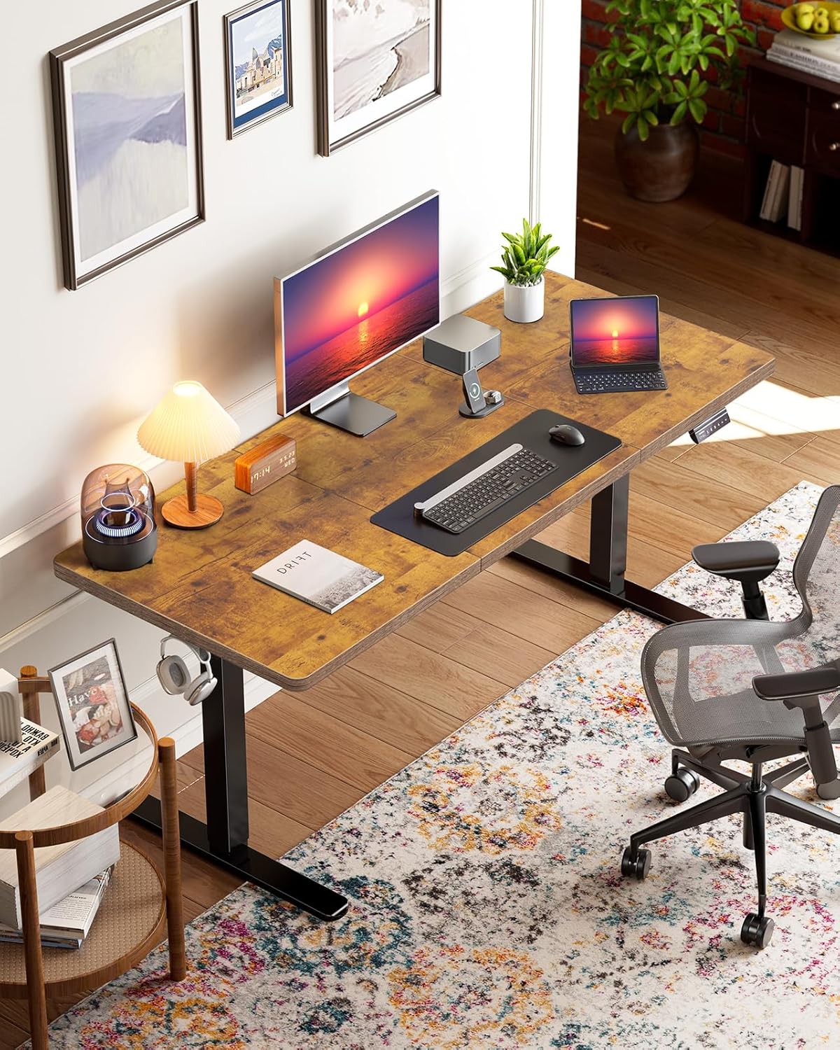 HUANUO 71 x 30 inch Electric Standing Desk, Powerful Brushless Motor Large Height Adjustable Table, 4 Memory Preset Sit Stand Up Desk, Home Office Computer Table with Thick T-Shaped Frame, Vintage