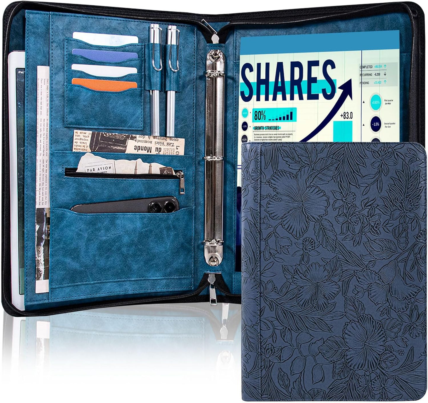 Calfinder 3 Ring Portfolio Binder,PU Leather Padtfolio Binder with Zipper,Padfolios for Women&Men,Professional Business Portfolio Organizer for Resume/Interview, A4 Letter Document Organizer