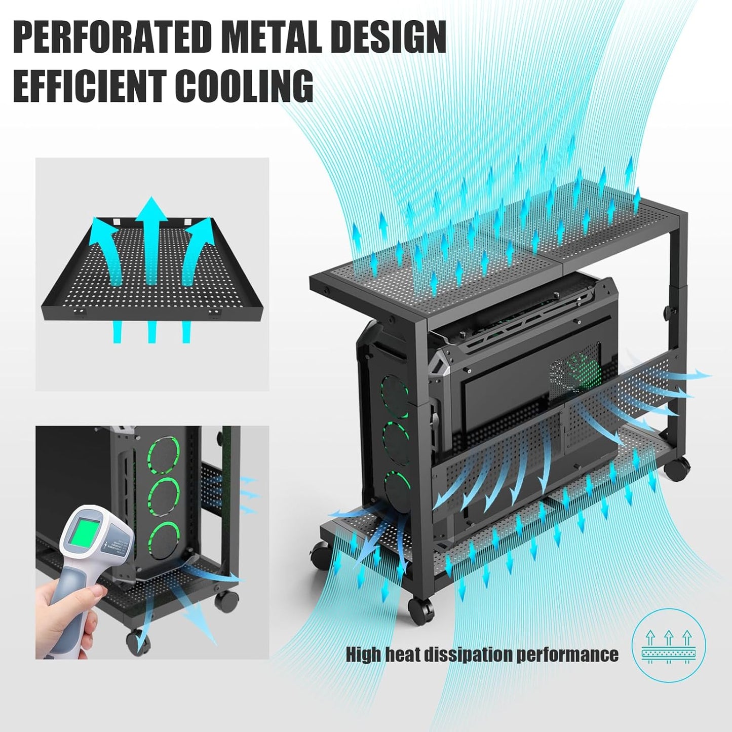 Moricher Computer Tower Stand - Height Adjustable 2-Tier ATX-Case PC Stand Printer Rack Pegboard with Rolling Wheels & Mousepad for Home Office Gaming Accessories