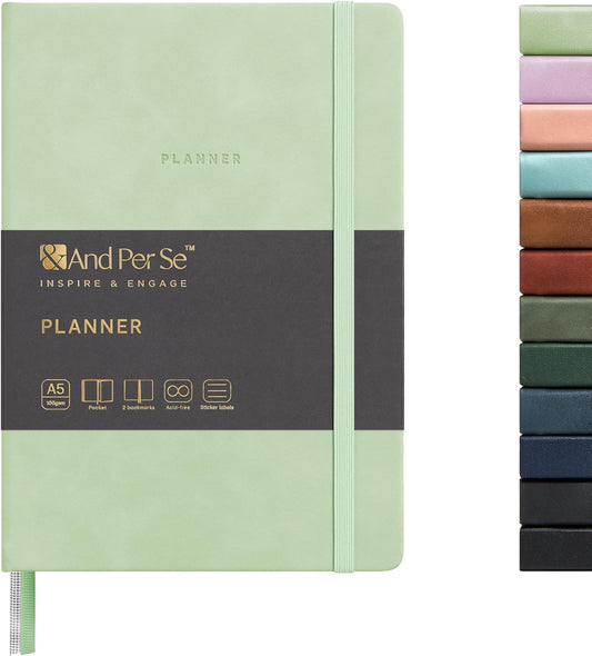 And Per Se Undated Academic Planner, A5 Weekly Calendar Planner, 72 Weeks Hardcover to Track Goals, Teacher Student Planning Book with Monthly Tab Stickers & Back Pocket (Light Green)
