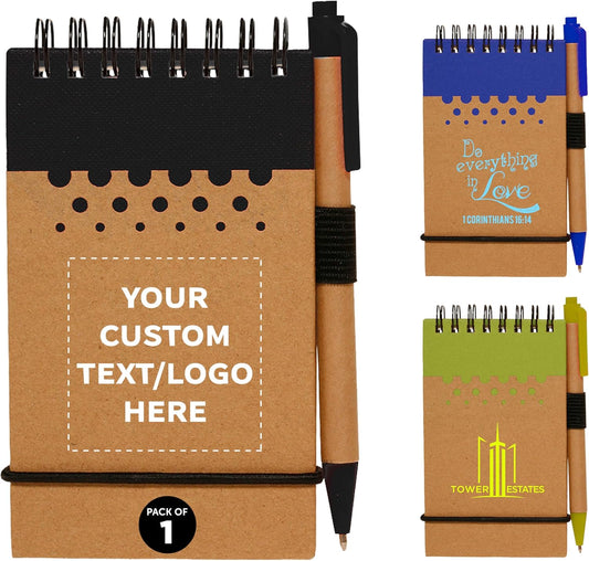 DISCOUNT PROMOS 1 Recyclable Spiral Small Notebooks Pack - Customizable Text, Logo - 60 Lined Pages - Black