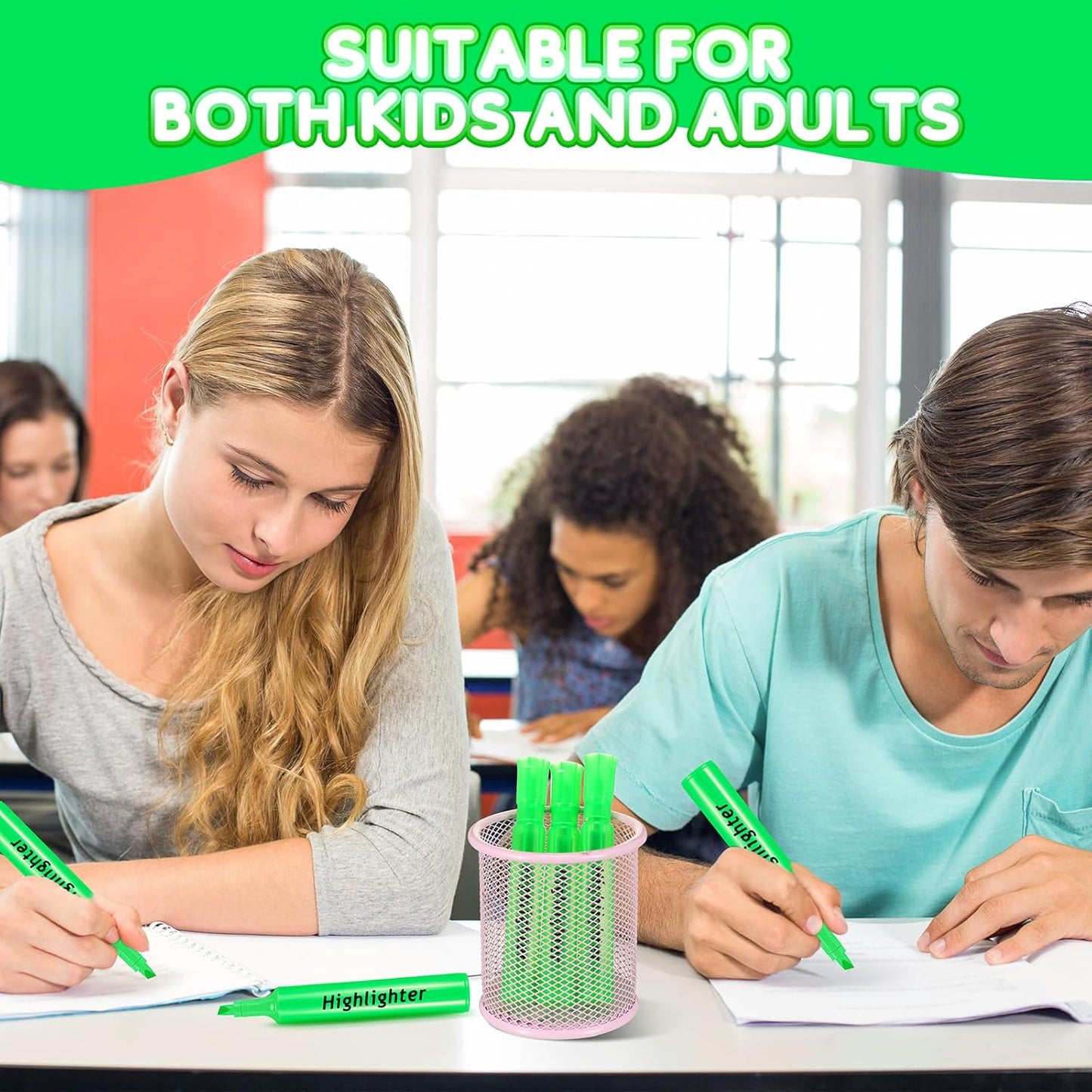 Qilery 30 Pack Highlighters Bulk, Tank Style Chisel Tip Highlighters Markers Quick Drying for Kids and Adult Coloring, Classroom Home Office School Supplies (Green)