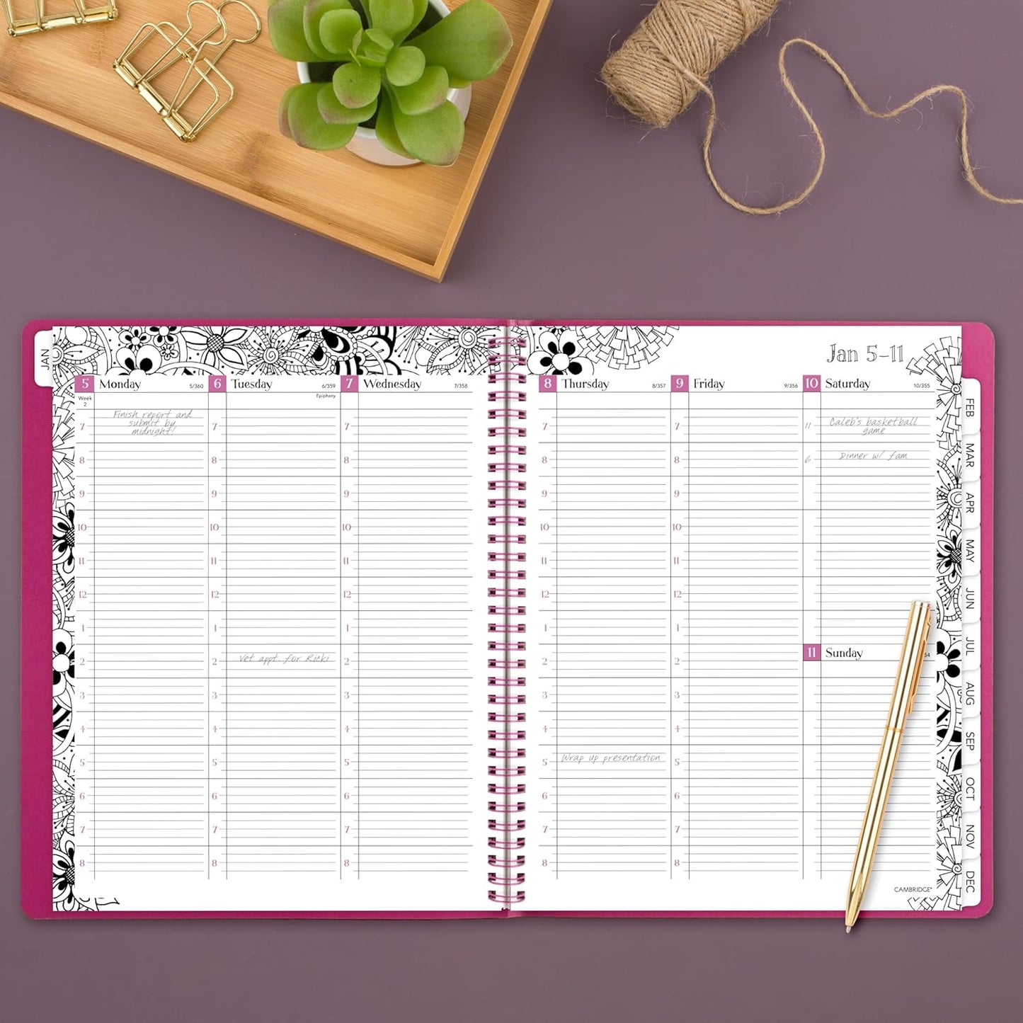 Cambridge 2026 Appointment Book Planner, Weekly & Monthly, 8-1/2" x 11", Large, Hourly, FloraDoodle, White and Black (589-905-26)