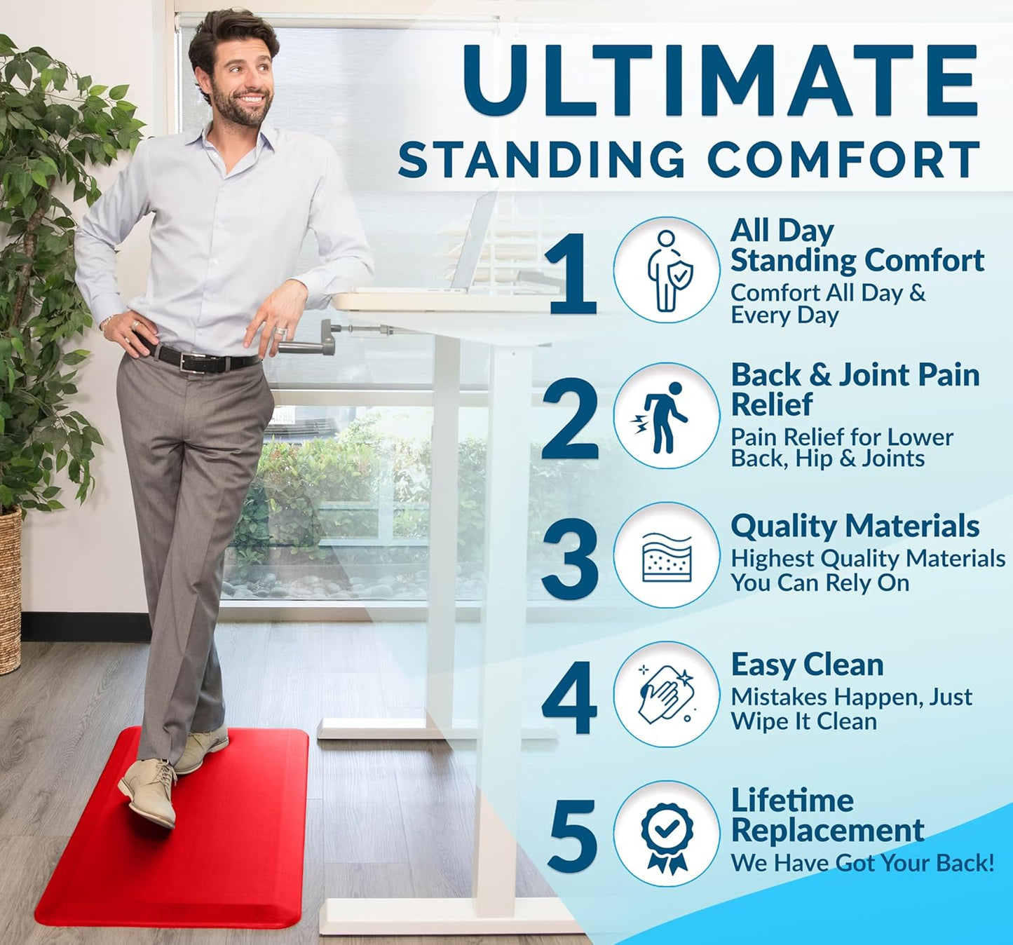 ComfiLife Anti Fatigue Floor Mat – 3/4 Inch Thick Kitchen Mats for Floor, Standing Desk Mat, Kitchen Rug – Comfort at Home, Office – Durable – Stain Resistant – Non-Slip (20" x 32", Scarlet Orange)