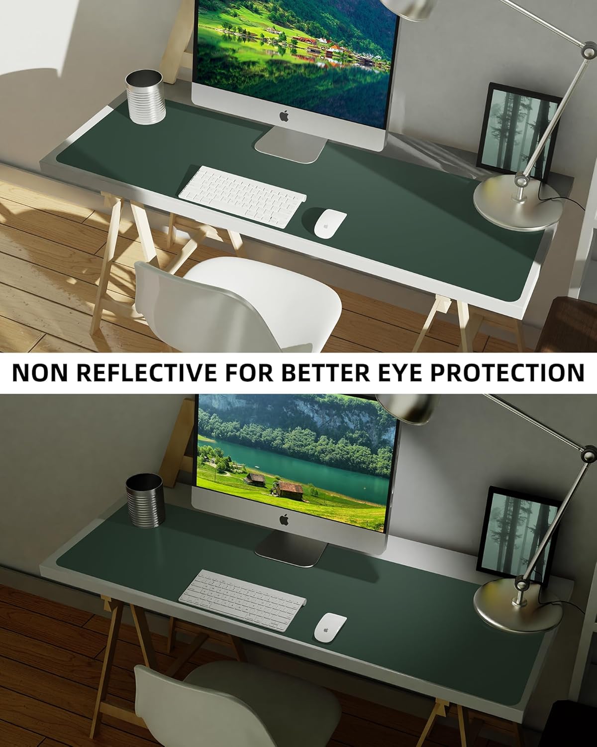 Large Desk Mat,55" x 17"Leather Desk Pad Protector,Large Mouse Pad,Office Desk Mat, Non-Slip PU Leather Desk Blotter, Laptop Desk Pad,Waterproof Desk Writing Pad for Office/Home/Decor (Dark Green)