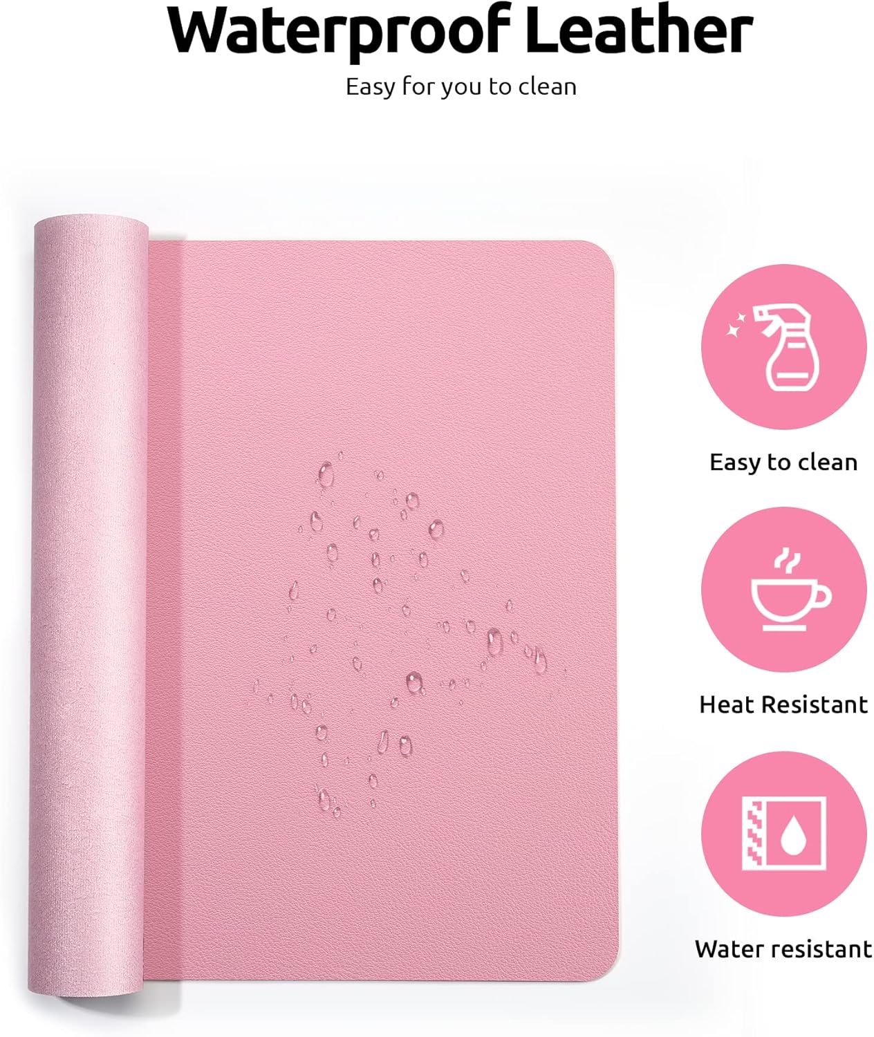 YSAGi Leather Desk Protector, Office Mat, Large Mouse Mat, Non-Slip PU Leather Blotter, Laptop Desk Mat, Waterproof Writing Pad for Office and Home (Pink, 35.4" x 17")