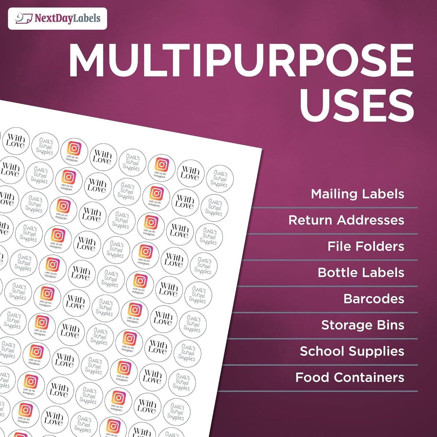 NextDayLabels 3/4 Inch Round Sticker Labels - Matte White Blank Laser/Inkjet Printer Labels - Circle Stickers (1000 Sheets, 108000 Labels)