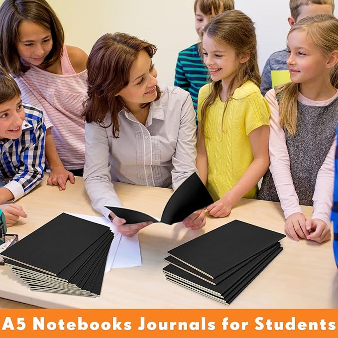 100 Pcs Kraft Notebook Journals 5.5 Inch x 8.3 Inch A5 Softcover Notebooks Bulk for Writing Sketch Office Notepad with 60 Pages 30 Sheets (Multicolor,Lined)(Black,Lined)