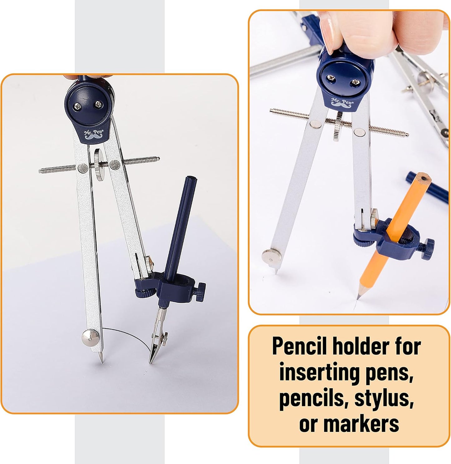 Mr. Pen- Professional Geometry Set Metal Compass, 7 pcs, Geometry Precision Tool Set with Shatterproof Storage Box, Drafting Tools & Drafting Kits, Back to School Supplies