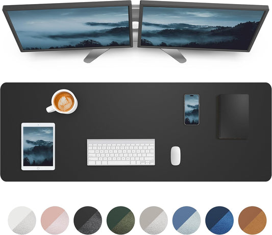 Large Desk Mat,55" x 17"Leather Desk Pad Protector,Large Mouse Pad,Non-Slip PU Leather Desk Blotter, Laptop Desk Pad,Waterproof Desk Writing Pad for Office/Home/Decor (Black)