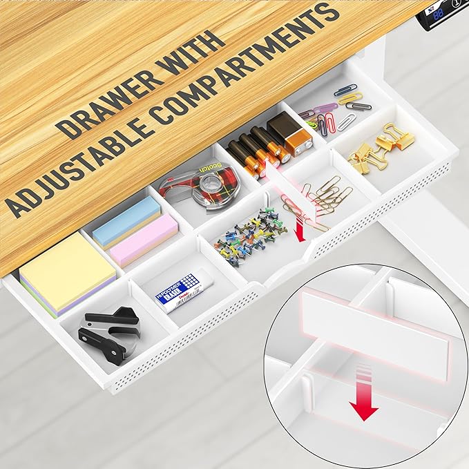 SHW 48-Inch Electric Height Adjustable Standing Desk with Drawer, Memory Preset and Cable Management Tray, Oak