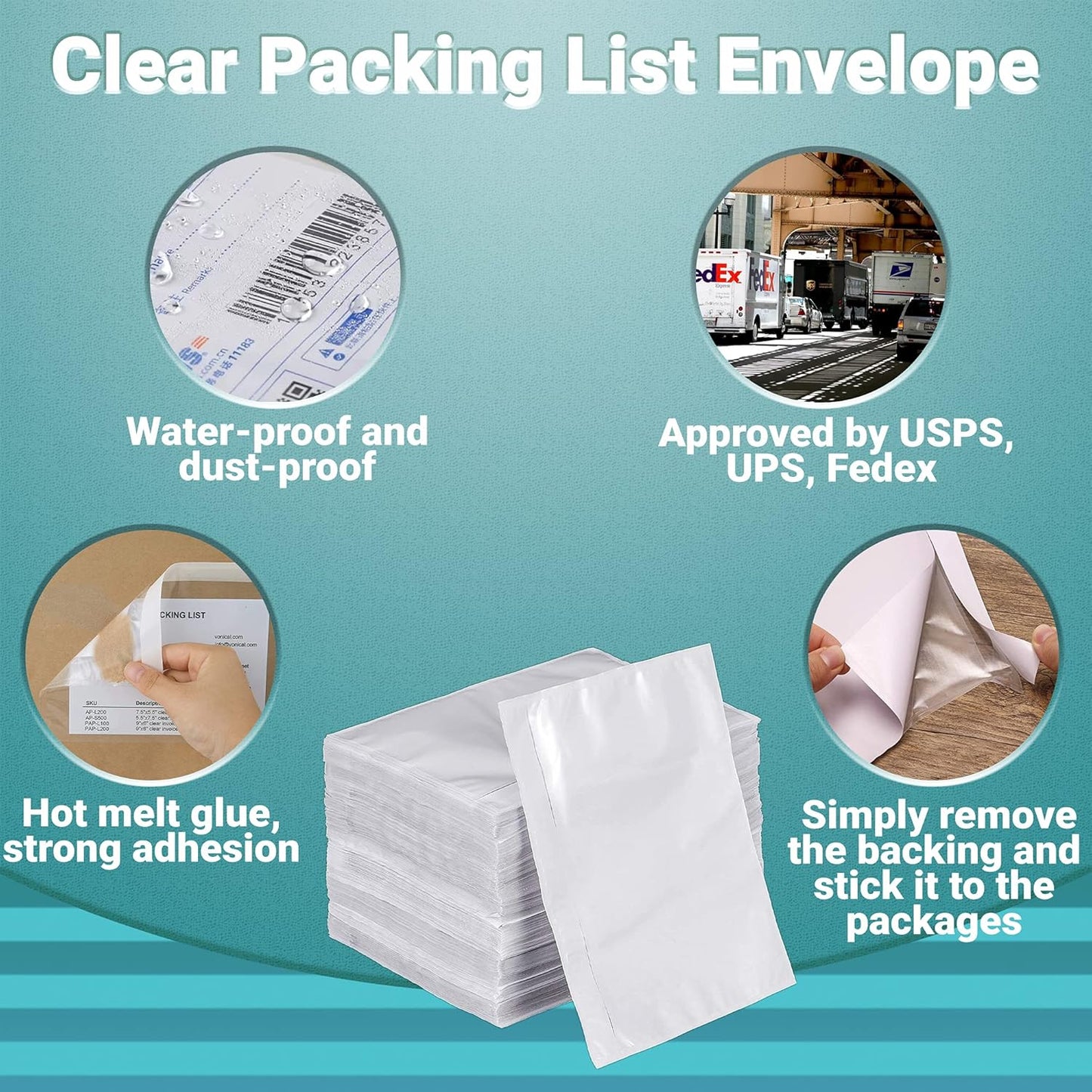 APQ Clear Top Loading Packing List Envelopes, 10.75 x 6.75 Inches. 500 Pack Packing Slip Envelope Pouches. Self-Seal Plastic Shipping Label Pouches Durable Packing List Mailing Envelopes for Documents