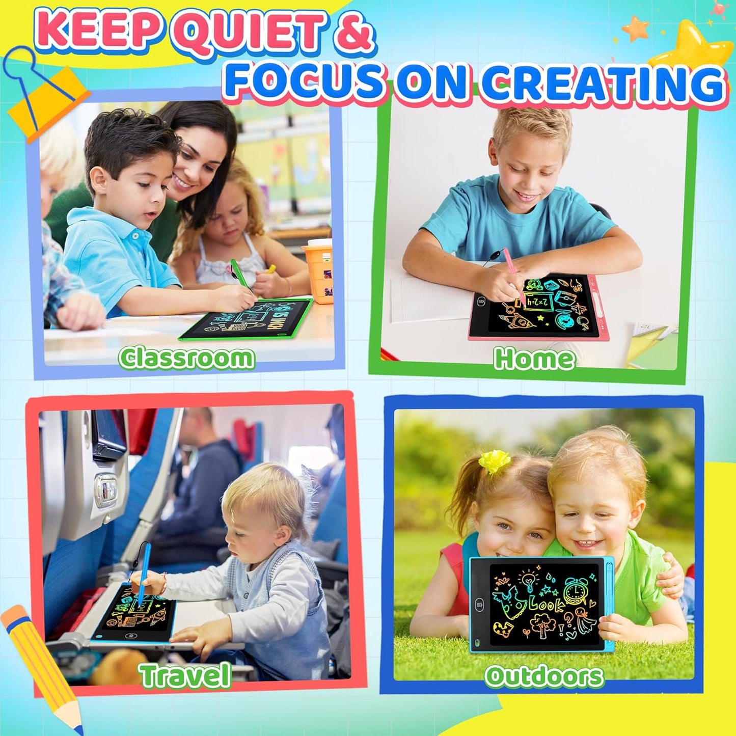 4 Pack LCD Writing Tablet for Kids, 8.5 Inch Doodle Writing Board Drawing Pad, Christmas Stocking Stuffer Quiet Classroom Educational Learning Activities Toys Birthday Gifts for Boys Girls Age 3 4 5 6