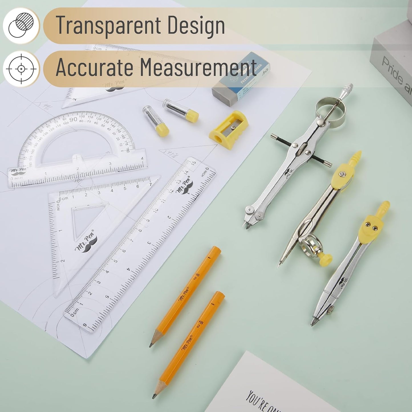 Mr. Pen- Geometry Set, 13 pcs, Compass for Geometry Compass, Geometry Kit Set with Shatterproof Storage Box, Math Compass, Geometry Set for School, Compass Math, Protractor and Compass Set