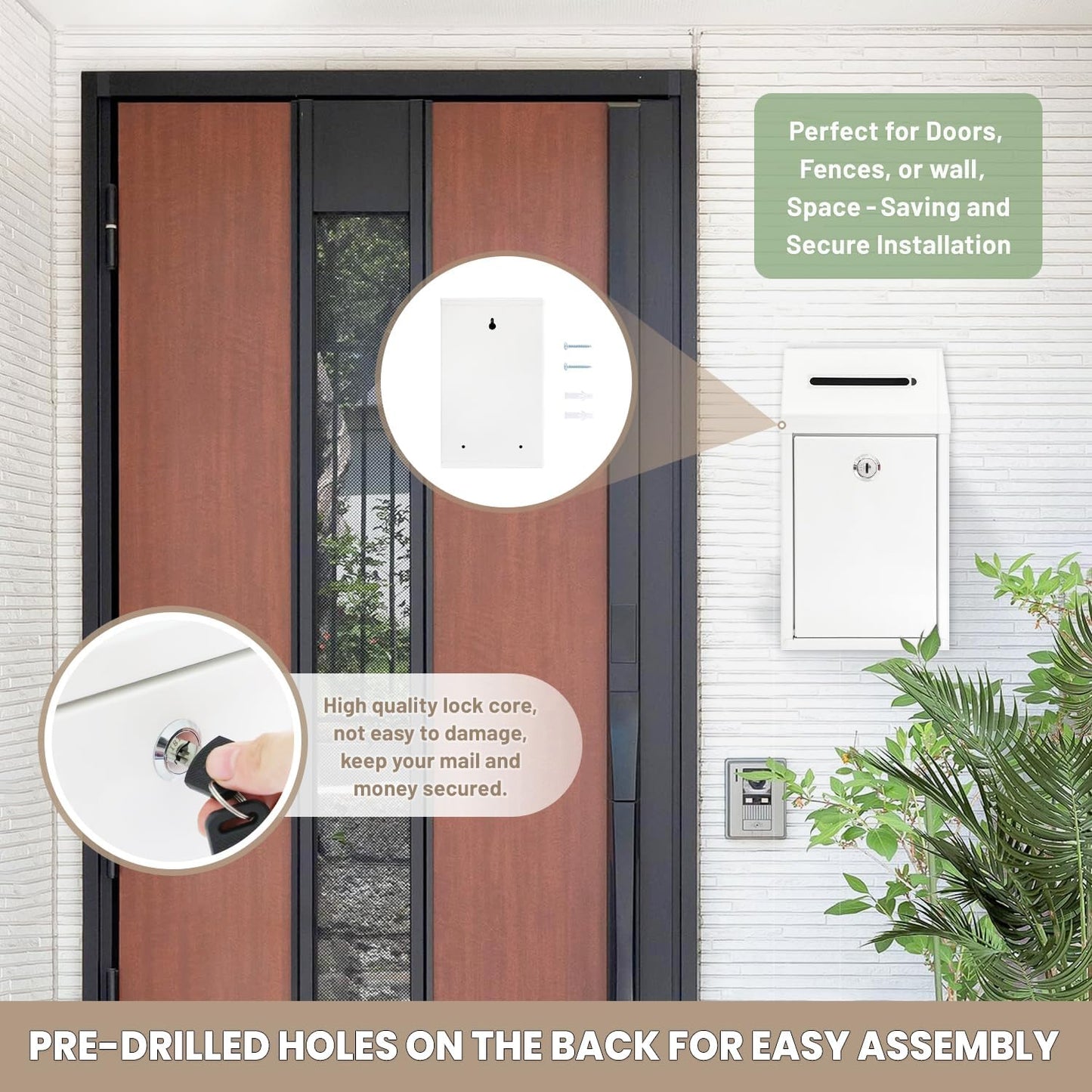 Metal Donation Money Cash Drop Box with Lock and Slot Suggestion Box Wall Mounted Ballot Container Mailbox Delivery for Home Office (White, 10.24″ x 5.71″ x 2.95″)