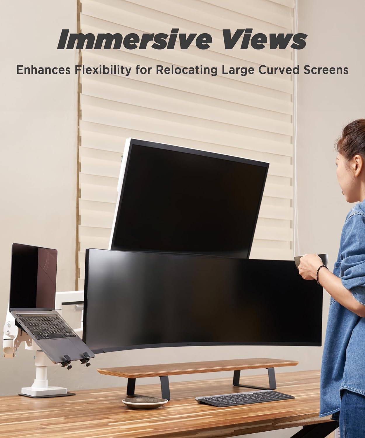 Heavy Duty Monitor Arm for Ultrawide Monitors up to 57" and 44 lbs, Single Desk Stand, Pneumatic Height Adjustable, Modular Extension Arms - Max VESA 100x100, White, MA20PW-S