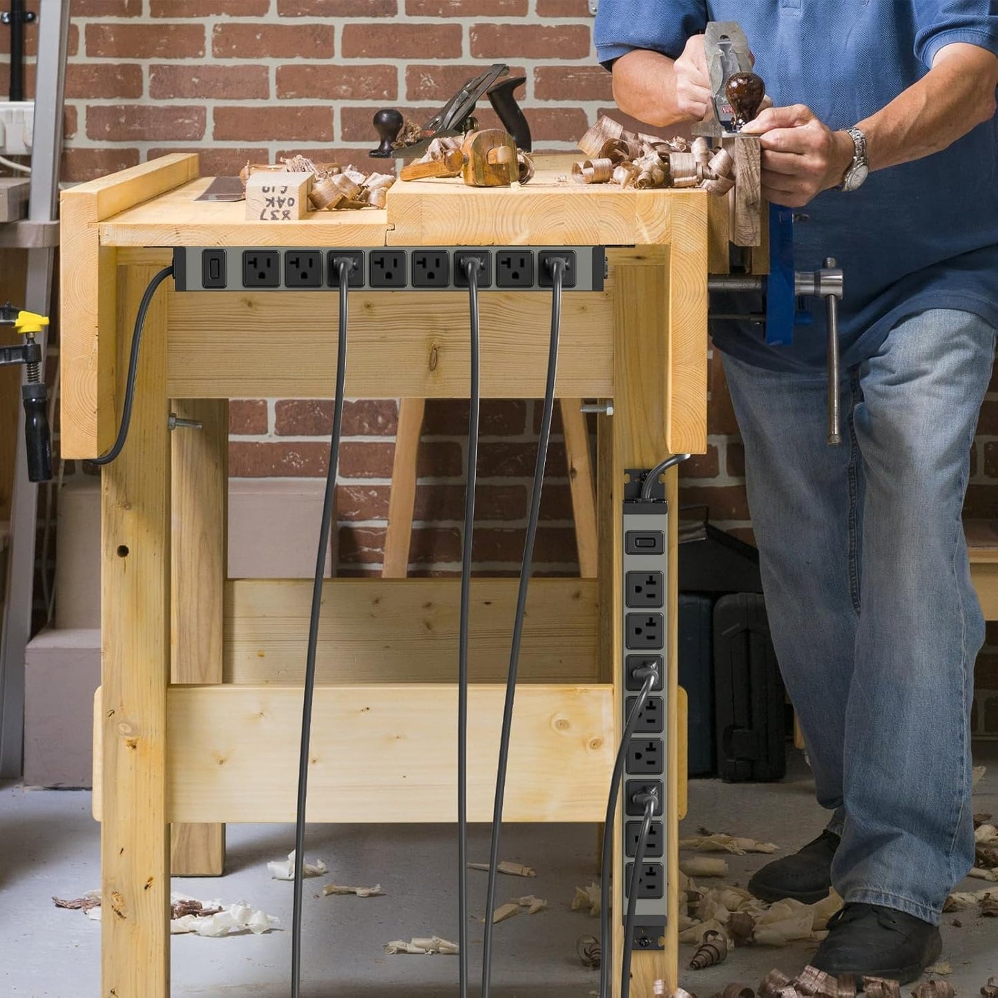 JUNNUJ Heavy Duty Power Strip Wall Mount, 20 Amp Surge Protector 1200J Metal 8 Outlet Under Desk Mounted 20A, Garage Power Bar Table Socket Industrial Outlets 6-20R T-Slot, 6FT 12AWG Extension Cord