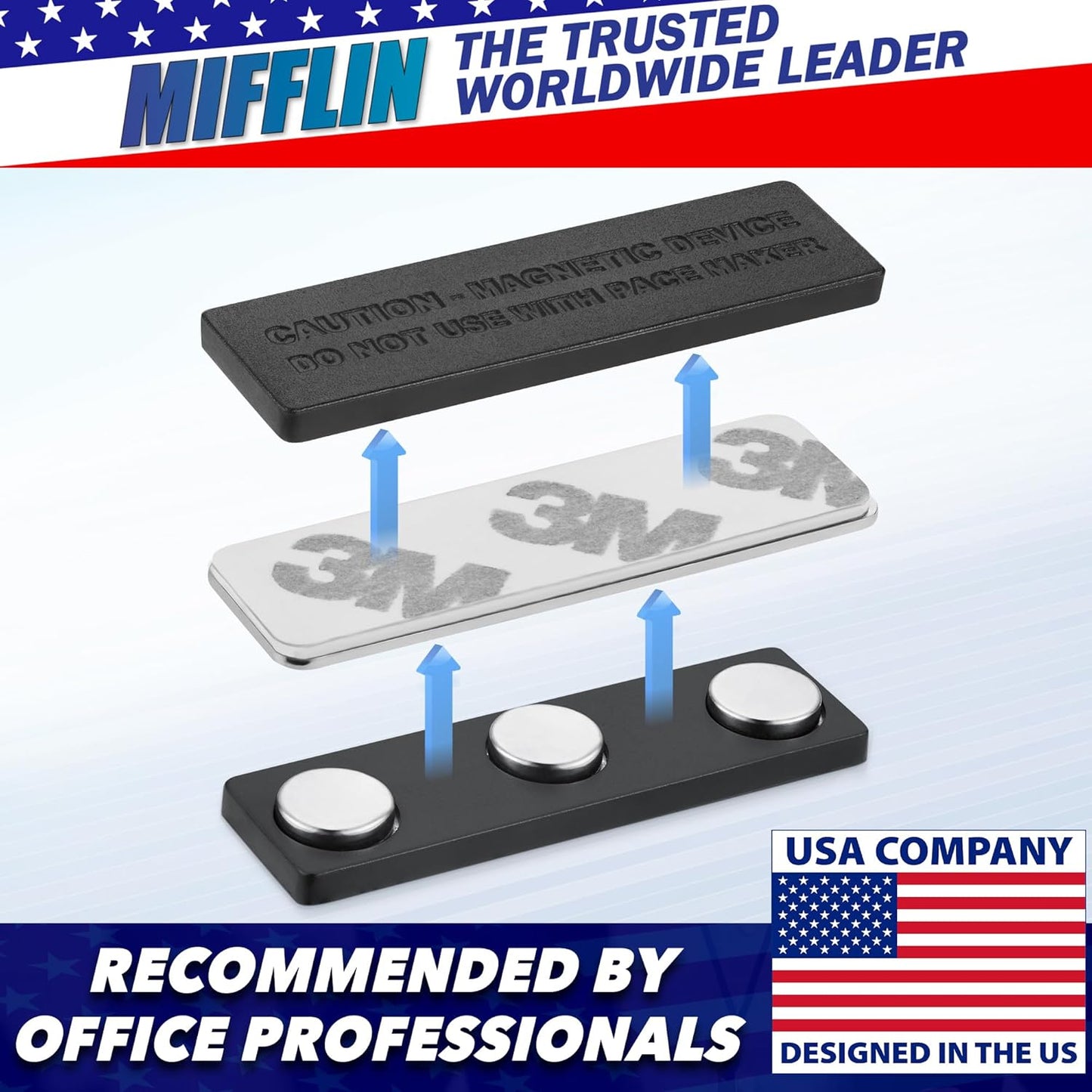 Mifflin-USA Name Tag Magnets (100 Magnets, 1.75 x 0.5 inches), Name Tag Magnet Backs w/ 3 Extra-Strong Neodymium for ID Badge Holders