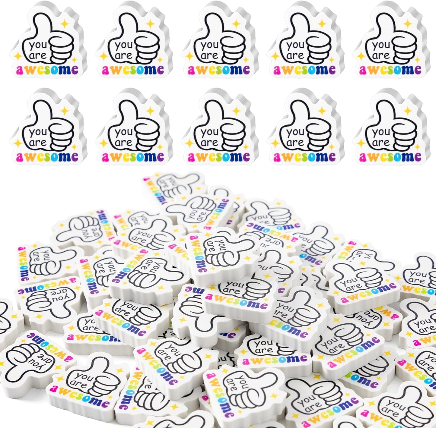 ANGOLIO 60Pcs Back to School Eraser You are Awesome Mini Inspirational Erasers Classroom Stationery for First Day of School Party Favors Student Prize Homework Rewards Gift Filling
