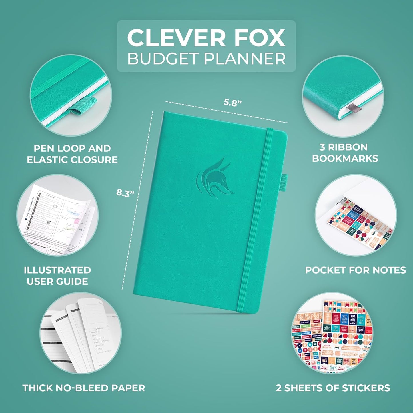Clever Fox Budget Planner - Expense Tracker Notebook. Monthly Budgeting Organizer, Finance Logbook & Accounts Book, Bill Tracker, A5 (Aquamarine)