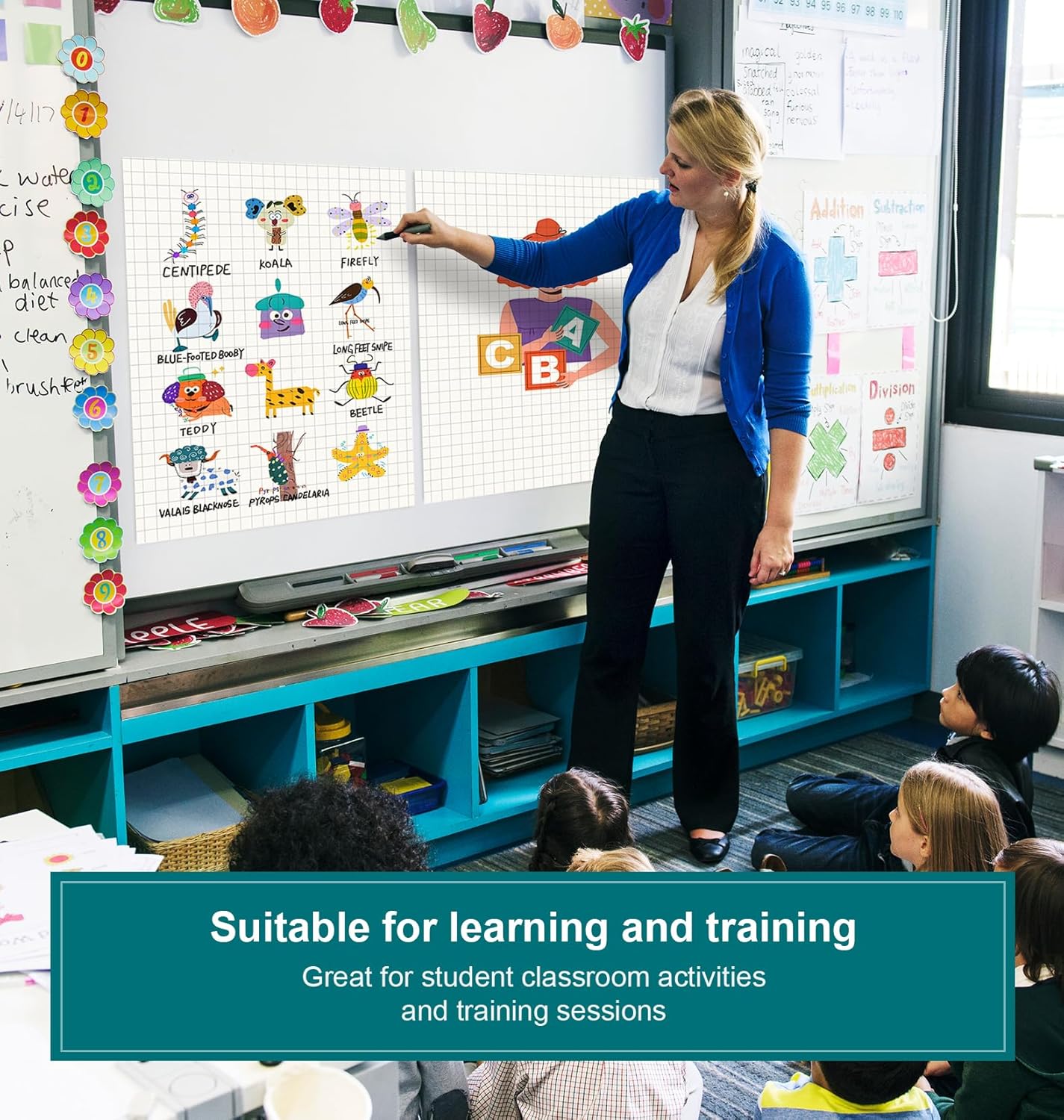 ViVin Gird Sticky Easel Pad, 25 x 30 Inches Flip Chart Paper for Teachers and Students, Large Self Stick Easel Paper for School & Office, 30 Sheets/Pad, 4 Pads/Pack