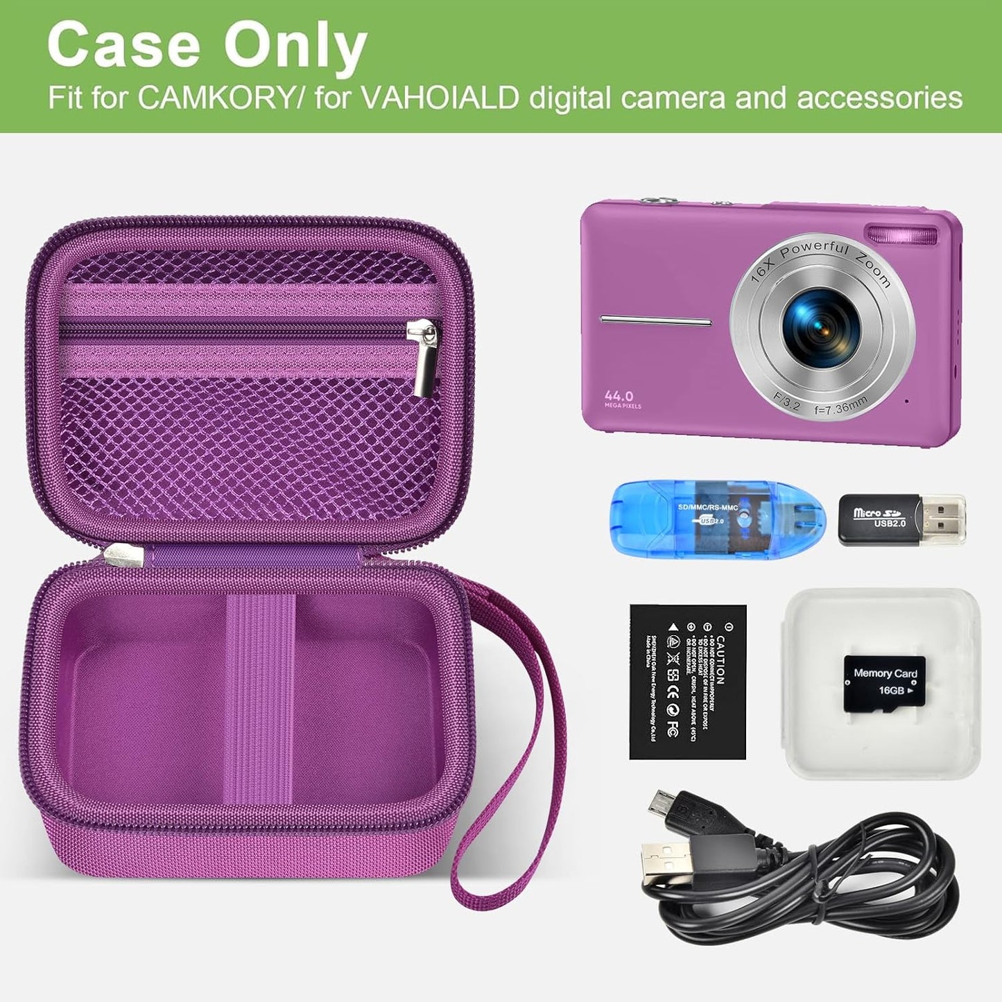 Case Compatible with VAHOIALD FHD 1080P Digital Camera/for CAMKORY Digital Point and Shoot/for Kodak PIXPRO FZ45-BK 16MP Vlogging/for IWEUKJLO/for Nsoela, Holder for SD Card More (Dark Purple)