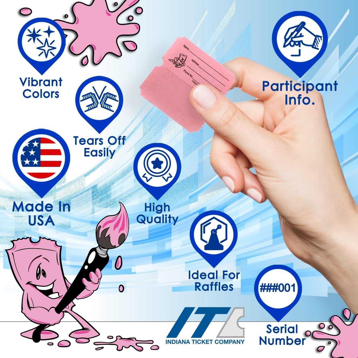 INDIANA TICKET CO. 1,000 Pink Raffle Tickets Double Roll, Premium Quality 50/50 Raffle Tickets, Tickets for Events, Carnivals, Door Prizes, Drinks and More