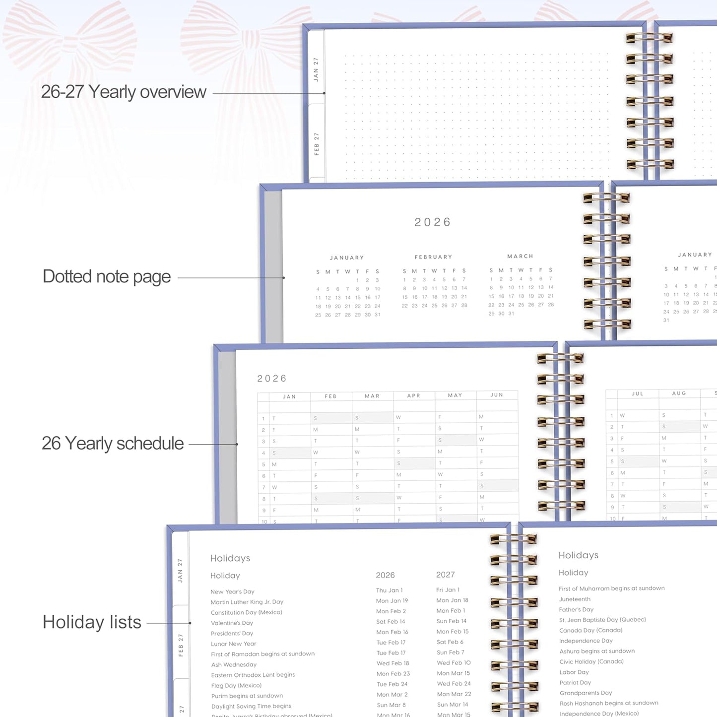 And Per Se 2026 Planner with Pattern, A4 Size-Daily, Weekly & 18-Monthly Leather Hardcover Planner, Daily Schedule, Monthly Tabs, 100 GSM Thick Paper(Bowknot Pattern)