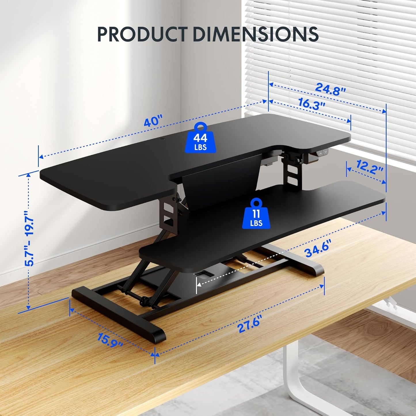 FLEXISPOT 40" Electric Standing Desk Converter, Height Adjustable Riser, Sit to Stand Monitor and Laptop Workstation with Wide Keyboard Tray, Black