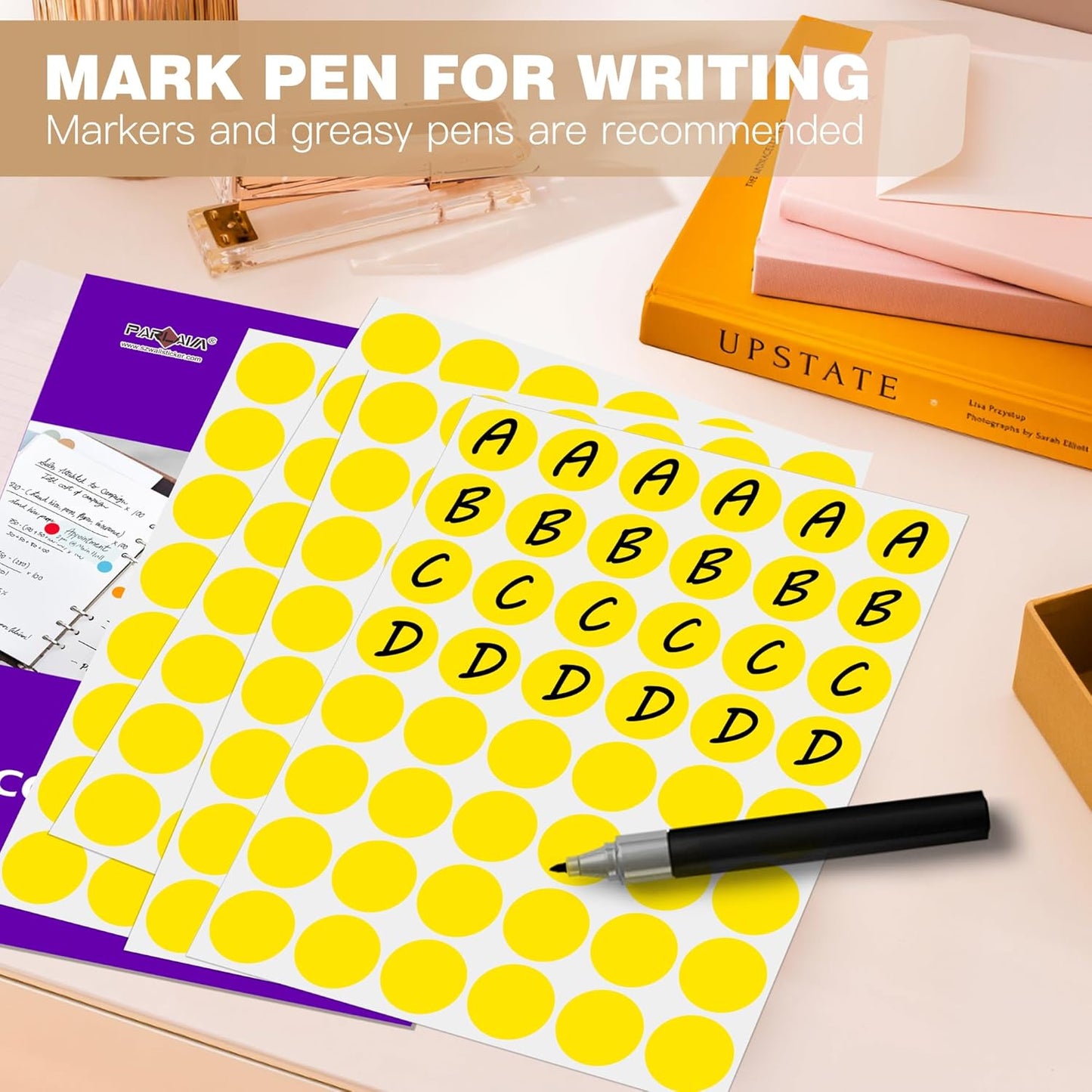 PARLAIM 1 inch Round Yellow Dot Sticker,720PCS Permanent Adhesive Color Code Circle Sticker Labels for Office Classroom Garage Sale