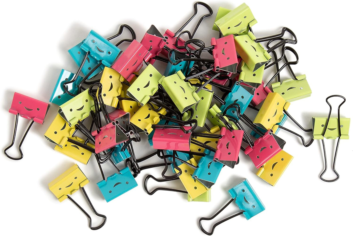 U Brands Happy Face Binder Clips, Bright Colors with Black Prongs, Office Organization Supplies, 32mm, 48 Count