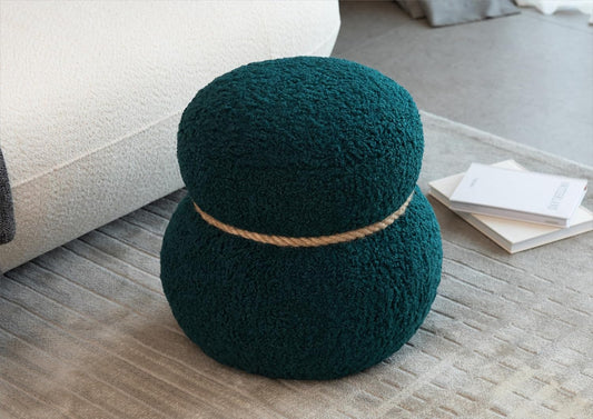 MEETAKING Small Round Foot Stool, Teddy Fabric Footrest Ottoman Stool with Non-Skid Legs, Modern Footstools Step for Couch, Desk, Office, Living Room (Green)