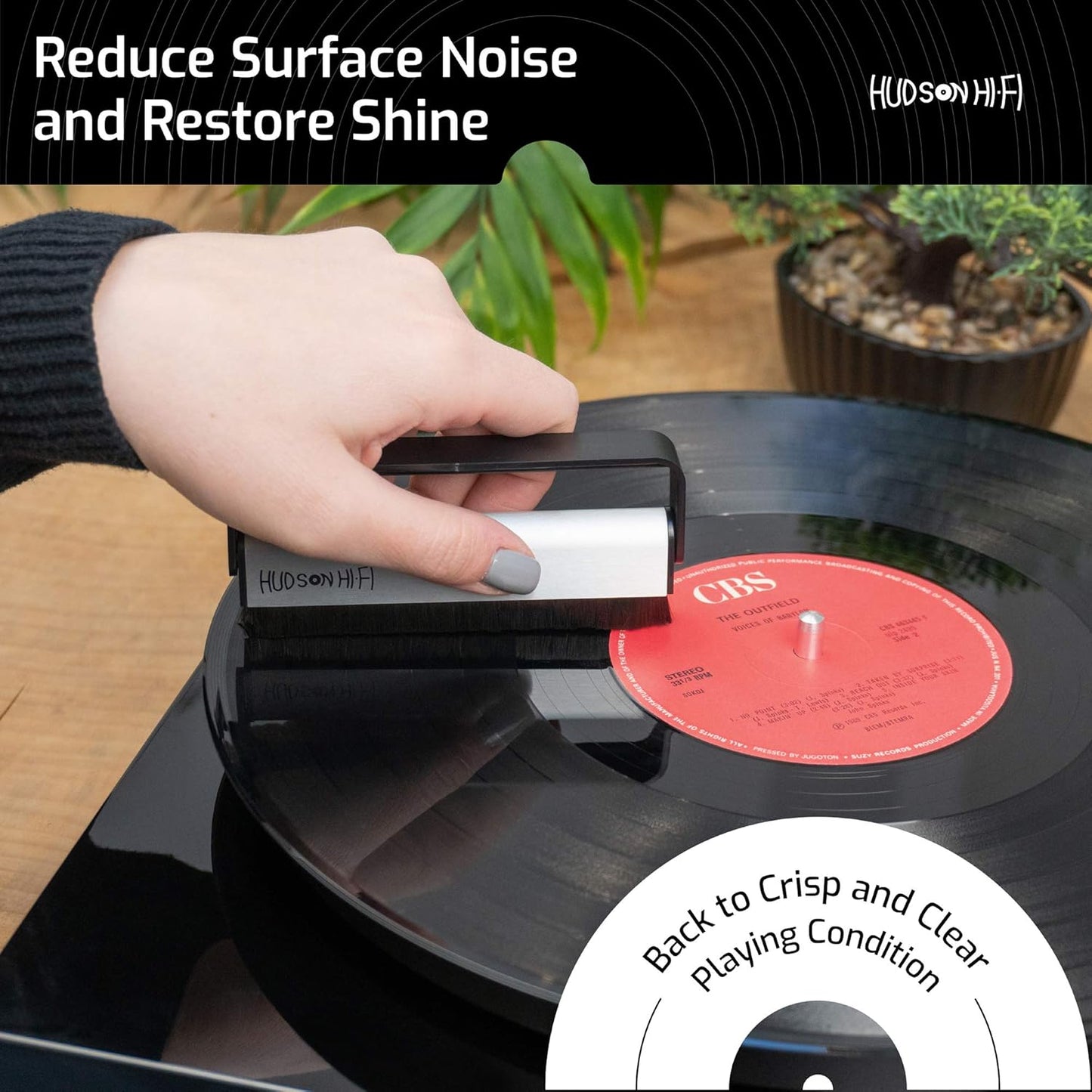 Hudson Hi-Fi Vinyl Record Brush w/Anti-Static Carbon Fiber Bristles - Precision-Made, Gentle & Effective Record Cleaning Brush for LPs