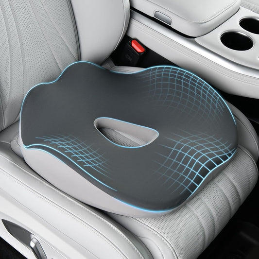 Coverado Car Seat Cushion for Car Seat Driver/Passenger, Memory Foam Seat Cushions for Office Chairs, Tailbone Pain Relief Cushion, Sciatica & Back Support Black&Gray