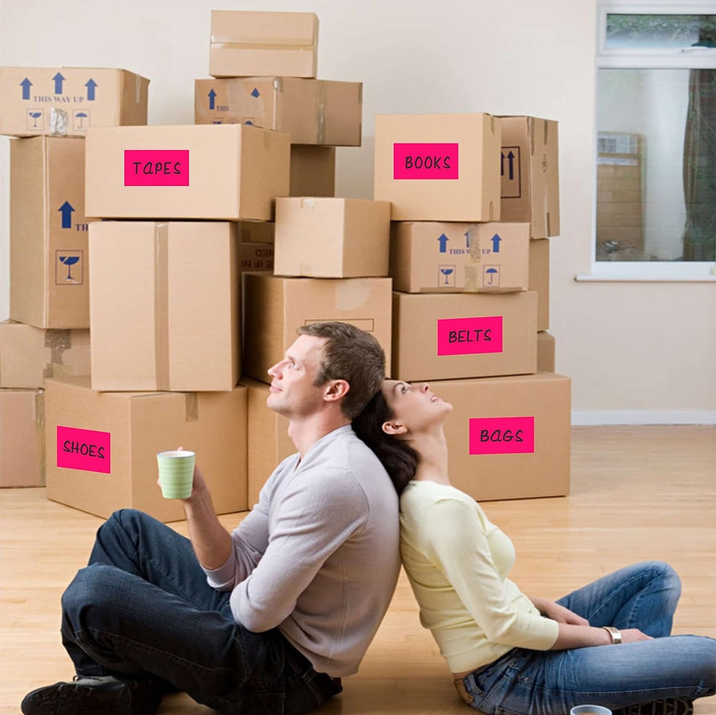 PARLAIM 3 X 5 Inch Rectangle Adhesive Color Coding Stickers,Square Colorful Inventory Stickers -250 Per Dispenser Box (Fluorescent Pink)