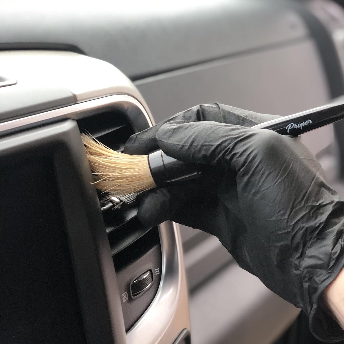 Premium Car Detailing Brush Set - Professional 3 Pack Kit Detail Brushes with Soft Boars Hair Bristles for Auto Interior & Exterior - for Cleaning Leather Seats, Air Vents, Wheels & Emblems