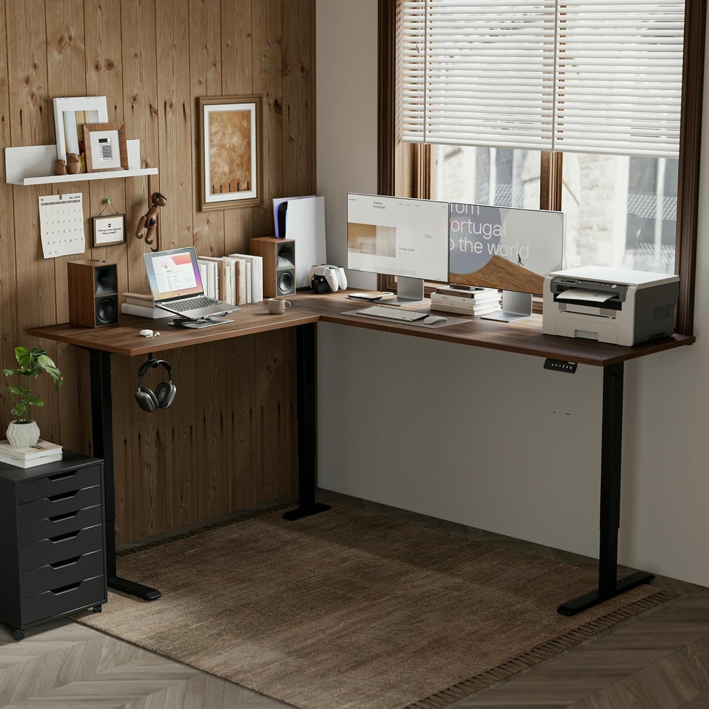 Agilestic L-Shaped Standing Desk Adjustable Height, Electric Corner Standing Desk, Sit Stand Up Desk, 75x61 inch Sit Stand Computer Table, Dark Walnut