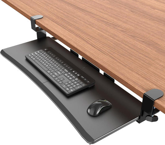Large Keyboard Tray Under Desk - Slide Out with Sturdy C-Clip Mount System, 27 (31.2 Including Clamps) X 11.81 Put-Out Keyboard Tray Computer Drawer for Ergonomic Typing, Black